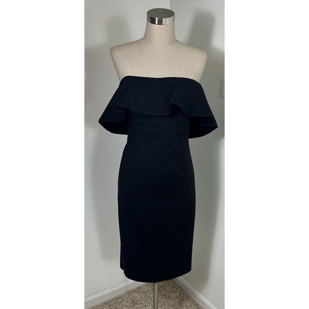 Bardot Off Shoulder Little Black Dress Strapless Short Curve Hugging Sz 6 Small‎